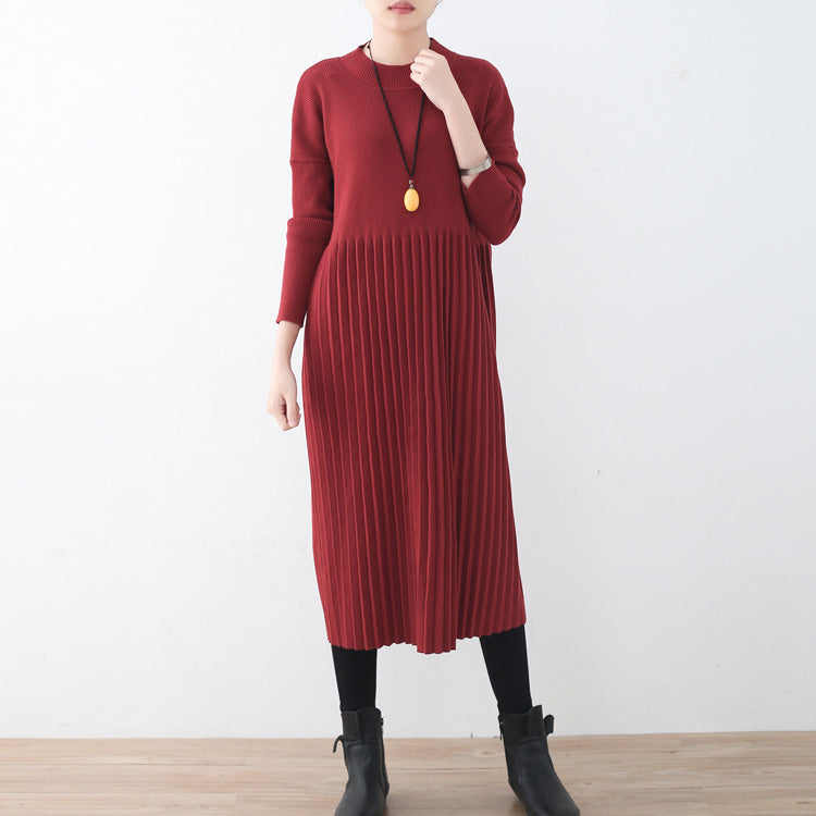 Red Long Sweaters Oversized O Neck Sweater Fine Cinched Fall Dresses